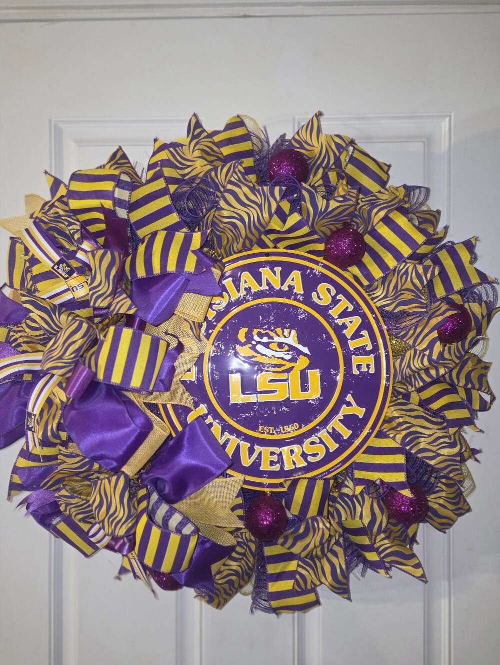 Purple and Gold LSU College Theme Decorative Wreath This Wreath Is 24x24x4 in.